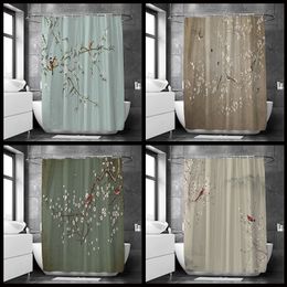 Cortinas de ducha Flores Pájaros Cortina de baño Tela impermeable Hojas florales Impresión Pantalla de baño Paisaje Decoración del hogar 230422