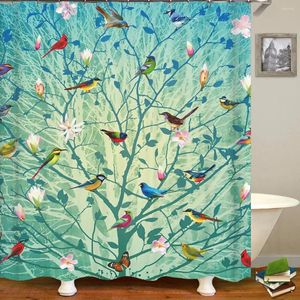 Rideaux de douche fleurs oiseaux rideau de bain tissu imperméable feuilles florales impression décoration d'écran de salle de bain avec crochets