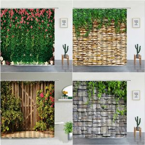 Douchegordijnen Bloemen Plant Landschap Douchegordijnen Set Bloemen Groen Blad Landschap Tuin Wanddecoratie Badkamer Decor Scherm Met Haken 231007