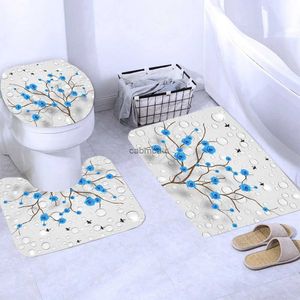 Rideaux de Douche Ensemble de Rideau de Douche imperméable à Fleurs avec Housses de Toilette Tapis de Bain Tapis pour Salle de Bain Tapis antidérapant Rideau pour fenêtres