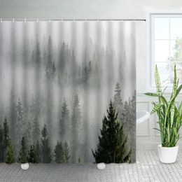 Rideaux de douche brouillard forêt brume pins arbres paysage naturel ensembles de rideaux de bain maison polyester tissu salle de bain décor avec crochets