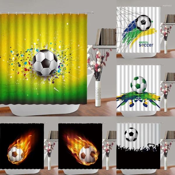 Cortinas de ducha Cortina de fútbol para niño, niño, hombre, deportes, PE.Accesorios para el hogar de la pantalla del baño de la tela de la bañera del fútbol del baño con el gancho