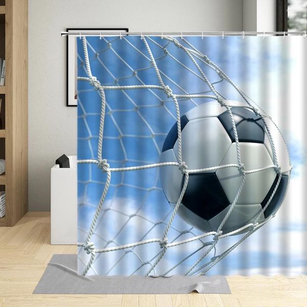 Cortinas de ducha de fútbol Diseño de deportes de fútbol Cortina de poliéster Telárez Pantallas de decoración para niños de niños con ganchos Dibujos Baño