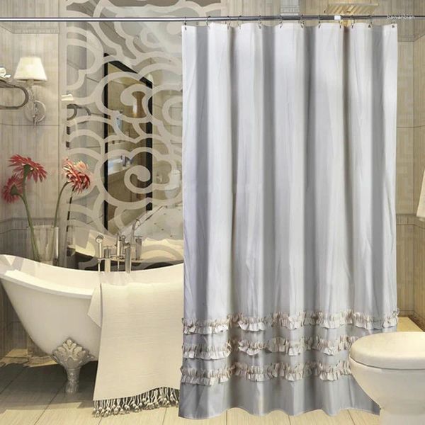 Rideaux de douche pour salle de bain en dentelle à rayures en polyester épais rideau étanche rideau grommet haut de couleur de couleur solide décor jinya home