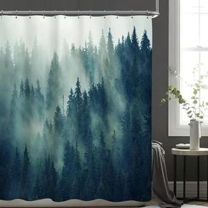 Douchegordijnen Bosgordijn Mistig regenwoud Pijnbomen Donkergroen Natuur Landschap Landschap Stof Waterdicht Badkamer Home Decor Set