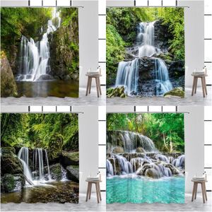 Rideaux de douche Rideau de forêt Forêt tropicale Nature Paysage Arbres Cascades Rivières Jungle Profondeurs Polyester Imprimer Salle de bain Décor Ensemble