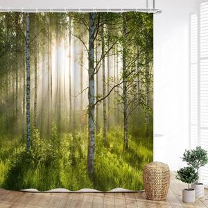 Douchegordijnen Bosgordijn Regenwoud Nummer Hout Rivier Groen Natuur Landschap Bergprint Thuis Badkamer Decoratie Met Haken