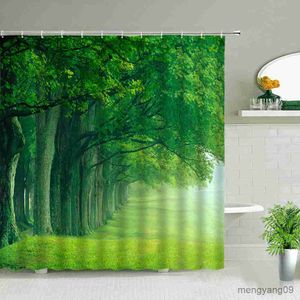 Rideaux de douche Forêt paysage rideaux de douche arbre cascade montage paysage imperméable salle de bain rideau ensemble baignoire décor tissu avec R230831