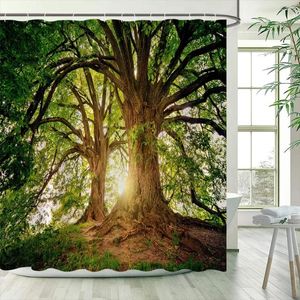 Douchegordijnen boslandschap zonneschijnbomen lente natuurlandschap tuin muur hangende polyester badkamer decor met haken