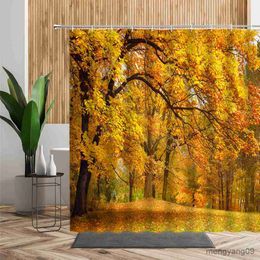 Cortinas de ducha Bosque Arce Árbol Cortina de ducha Cascada Selva Otoño Naturaleza Hojas de naranja Decoración de baño Cortinas de baño Decoración del hogar Barato R230831