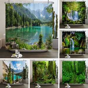 Shower Curtains Forest Natural Scenery Shower Curtains 3d Printing Bath Curtains Polyester Washable Fabric With Hooks Home Decorative Screen 230607