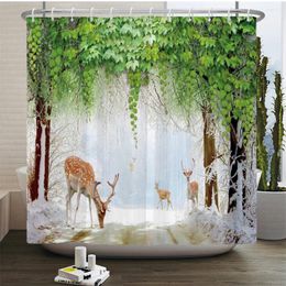 Douchengordijnen Forest Plant Waterdicht badscherm Set met 12 -st haken landschapsgordijn badkamer voor woningdecoratie