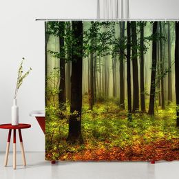 Rideaux de douche forêt paysage rideau grands arbres sous un brouillard dense plantes salle de bain décor paysage naturel maison fournitures bain