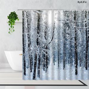 Rideaux de douche paysage de neige des branches d'hiver glace flocon de paysage naturel du paysage de salle de bain pour la baignoire à la maison