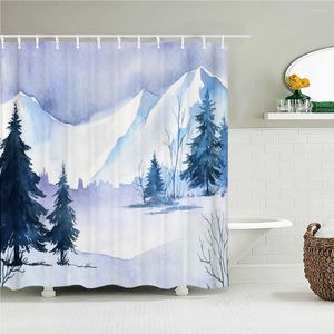 Rideaux de douche arbres forestiers imprimement du paysage rideau de salle de bain polyester imperméable avec crochets écran de décoration de maison