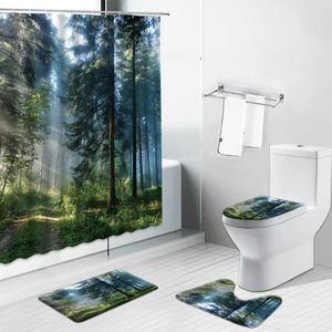 Douche gordijnen bosbomen lente landschap Chinese stijl landschap badkamer gordijn bad mat toliet cover tapijt niet-slip kleed