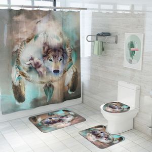 Rideaux de douche Tapis de sol de toilette imprimé renard Ensemble de tapis de salle de bain 4 pièces Prix d'usine Conception experte Qualité Dernier style Statut d'origine