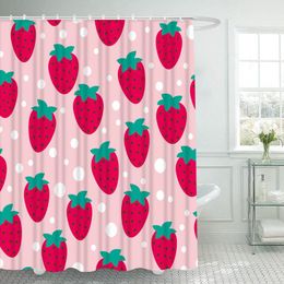 Rideaux de douche Rideau de fruits avec crochets pour salle de bain Mignon fraise imperméable Polyester Ensemble de bain Décor à la maison