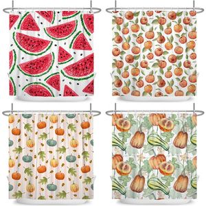 Rideaux de douche fruits rideaux d'été automne citrouille étanche de salle de bains en tissu polyester avec des crochets baignoire décorative