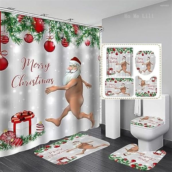 Rideaux de douche amusant sexy santa box bal balle joyeux noël rideaux de rideaux avec tapis