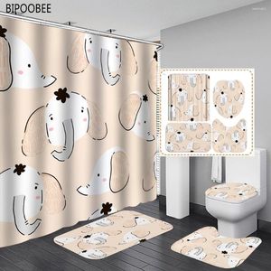 Douchegordijnen grappige dieren badkamer set schattig olifantengordijn met haken anti-slip tapijten toiletkap bad mat wasmoersnam decor