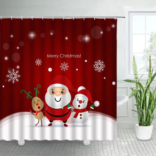 Rideaux de douche dessin animé drôle santa claus renne-neige neige ensembles de Noël blancs de neige blanc décor de salle de bain crochets de bain rideau