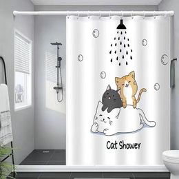 Rideaux de douche drôle chat 3D dessin animé Animal Simple blanc bain baignoire imperméable Polyester salle de bain accessoires ensemble décor 221118