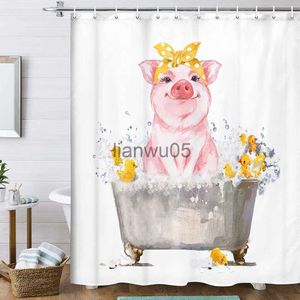 Cortinas de ducha Funny Farm Pig In Bath Bath Cortina de ducha Cute Rustic Pig Is Taking Bath Farmhouse Decoración de baño Kids Cartoon Shower Curtains x0731