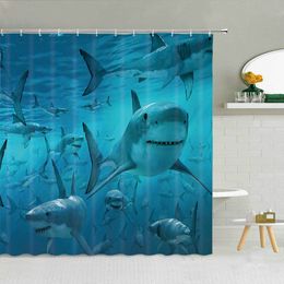 Rideaux de douche drôle vie marine rideau de douche natation femme bain décor requin dauphin tortue de mer bleu eau de mer paysage tissu crochets rideaux 230322