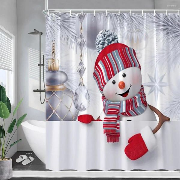 Rideaux de douche drôle bonhomme de neige noël branche de sapin argenté boules de noël année tenture murale tissu maison salle de bain décor avec crochets