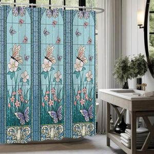 Rideaux de douche Rideau de jardin Coloré Papillon Floral pour salle de bain Design moderne Plante Tissu Bain avec crochets
