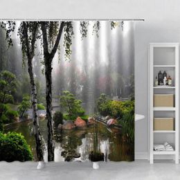 Rideaux de douche jardin paysage rideau chinois japonais japonais lac forêt scellon naturel salle de bain décoration intérieure avec crochet