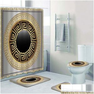 Rideaux de douche géométrique clé grecque méandre Mandala motif rideau et tapis ensemble abstrait salle de bain tapis toilette décoratif 230403 Dr Dhqbf