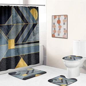 Rideaux de douche Rideau de marbre géométrique 4 pièces Ensemble de tapis antidérapant Couverture de siège de toilette et tapis de bain Salle de bain familiale de luxe