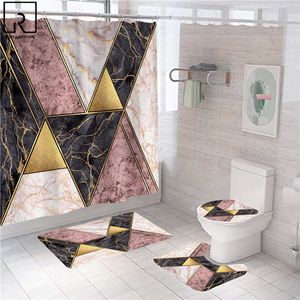 Douchegordijnen geometrisch marmeren print douchegordijn badmat set zacht tapijt antislip tapijt toilet deksel deksel badkamer gordijn modern woning decor 221008