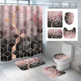 Douchegordijnen geometrische marmering print bad mat set marmeren waterdicht toilet tapijten polyester tapijten kamer decor 230510