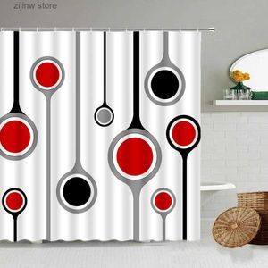 Rideaux de douche Rideau de douche géométrique rouge noir gris rond créatif Art abstrait moderne minimaliste tissu salle de bain décor ensembles de rideaux de bain Y240316