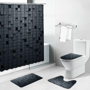 Rideaux de douche Géométrie de salle de bain noir mat marocain classique décor de salle de bain écran de baignade