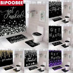 Douchegordijnen krijgen naakt zwart toilet deksel deksel badkamer diamant patroon gordijn met haken niet-slip tapijtbadmatten tapijten tapijten