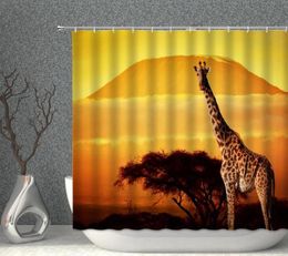 Douchegordijnen Giraffe Gordijn Set Zonlicht Landschap Dier Waterdichte Doek Bad Met Haken Multisize Badkamer Scherm Decor1446437