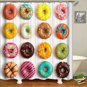 Cortinas de ducha Donuts rosa rosa 3d Implaz de agua con ganchos Decoración 180 240 cm Pantalla de baño lavable