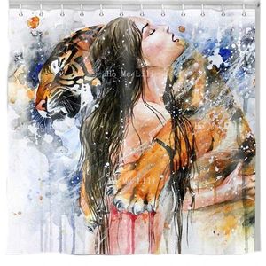 Rideaux de douche fille Tiger rideau d'huile peinture aquarelle