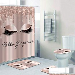 Douchegordijnen Girly Rose Gold Wimper Make-up Gordijn Bad Set Spark Drip Badkamer Wimper Schoonheidssalon Home Decor Drop Delivery Gar Dha9I