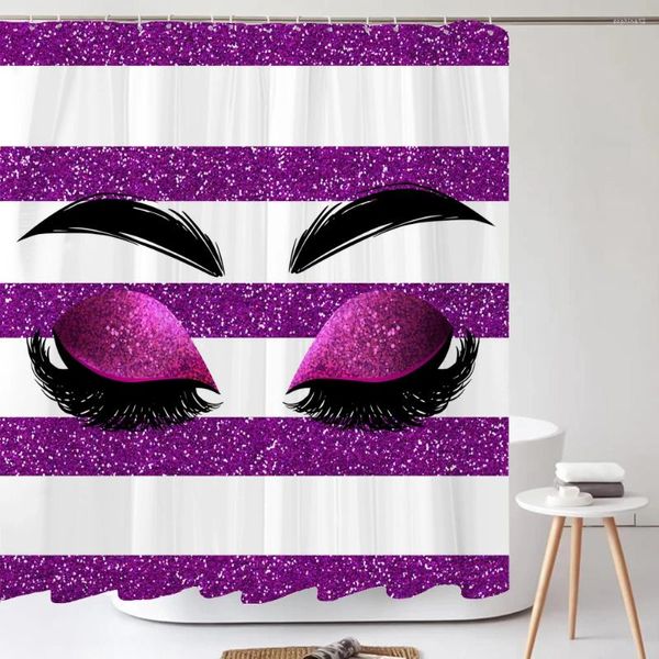 Rideaux de douche Girly brillant violet cils maquillage rideau ensemble de bain polyester salle de bain cils décor à la maison avec crochets