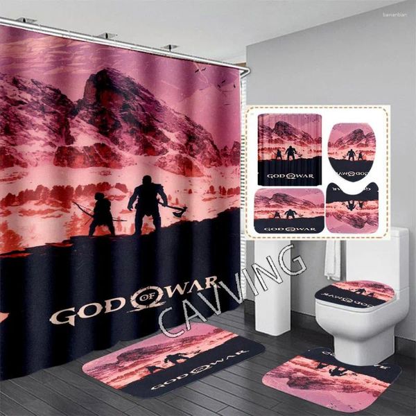 Cortinas de ducha God of War Cortina estampada 3D Baño impermeable Baño Anti-Slip Bath Mat Juego de alfombras de baño Hogar 02