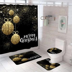 Cortinas de ducha Bolas de Navidad de oro Cortina Cortina Accesorios de alfombra Shining Black Black Party Mat de baño Tapa de baño Tapa