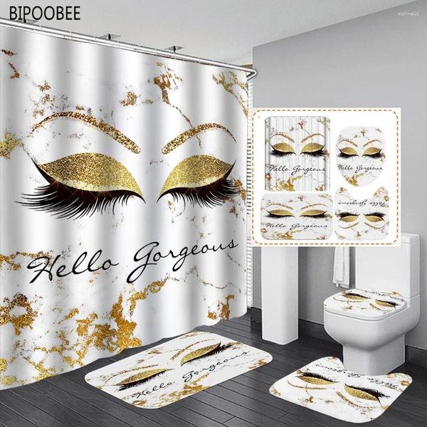 Cortinas de ducha Cortina de baño con estampado de oro Juego de alfombrilla de baño duradera de alta calidad Alfombra de pedestal de pedestal cubierta de baño bañera