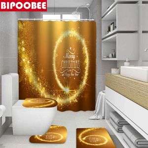 Douche gordijnen gouden gordijn vrolijk kerstfeest badkamer toiletomslag badmatten anti-slip vloer tapijt gelukkige jaar huisdecor