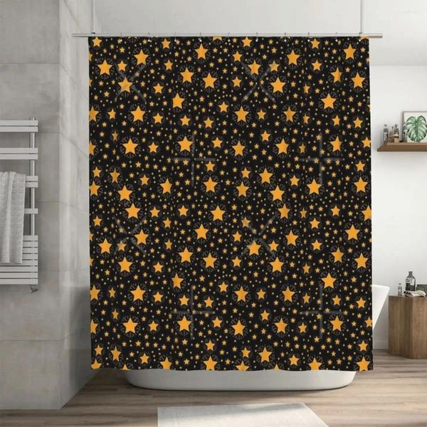 Cortinas de ducha Estrellas doradas sobre un fondo negro Cortina 72x72 pulgadas con ganchos Patrón personalizado Protección de privacidad