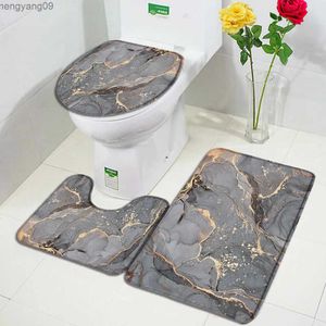 Shower Curtains Gray Golden Crackle Marble Shower Curtain Set Modern Creative Marble Texture Fabric Bathroom Decor Curtain and Non-Slip Bath Mat R230821